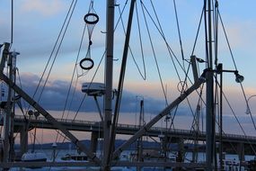 Ropes on wooden beams on the ship