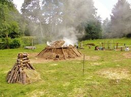 Smoke on a green meadow