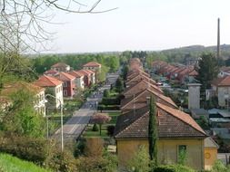 view of the village buildings in the Crespi d'Adda, Italy