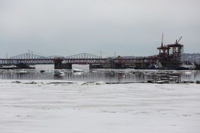 the winter ice of a frozen river