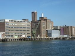 view from the water to the industrial district in limburg