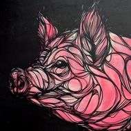 Graffiti depicts a pink pig with divorces