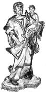 drawing of saint joseph wooden sculpture