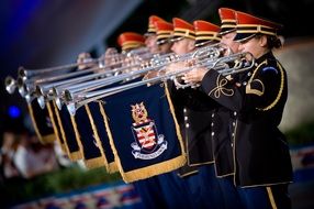 Soldiers playing trumpets