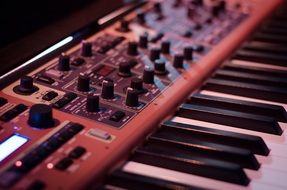 close-up of electronic synthesizer panel