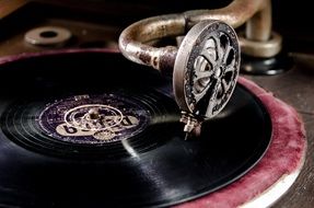 Retro gramophone with vinyl records