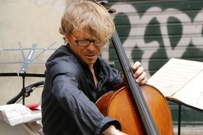 street musician with cello