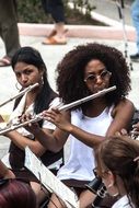 playing flute on the street