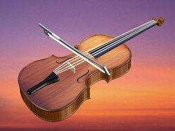 painted cello on sunset background