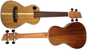 two wooden ukuleles