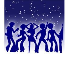 dancing party from seventies, blue silhouettes