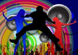 colorful silhouette of jumping people