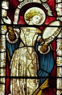 woman with drum, stained glass