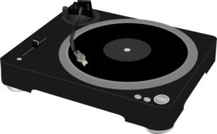 Vinyl record player on a white background