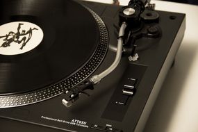 Vinyl record player close up