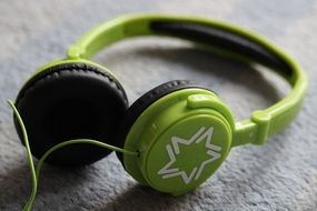 green headphones