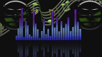 blue volume levels on the background of speakers