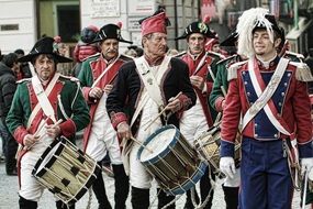 drummers in traditional costumes at the carnival