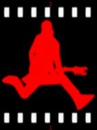 red silhouette of guitarist on black film