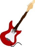 painted red bass guitar with wire