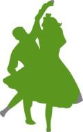 green silhouette of a dancing couple