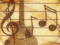 clipart of guitar and music notes