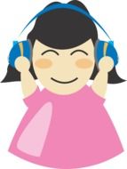 girl in a lilac dress and headphones drawing