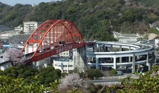 red metal bridge