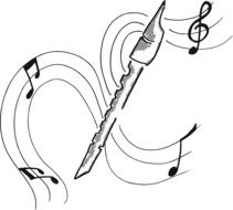 flute among notes as graphic image