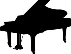 black silhouette of a piano on a white background