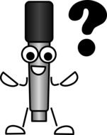 Black and white clipart, smiling microphone with question