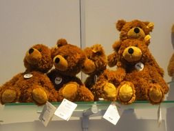 teddy bears in storefront