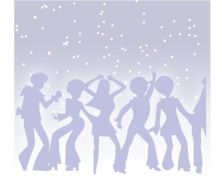 silhouettes of dancing people on a background of the starry sky