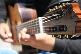 string guitar in the hands of a musician