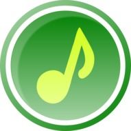A musical note on a green circle