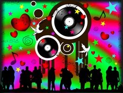 clipart of the disk record and dancing people