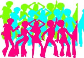 colorful people silhouettes in a disco as an illustration