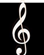 white treble clef on black background