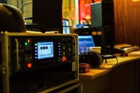 amplifier and headphones in the sound studio