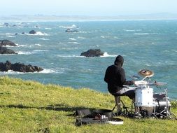 drummer on the ocean in California