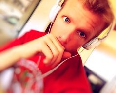 headphones listening music, selfie