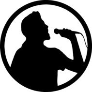 black and white icon with singing person in karaoke