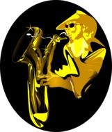 person plays saxophone, golden and black drawing