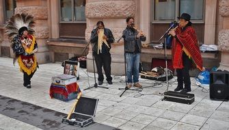 indian street musicians, peru