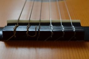 six guitar strings close up