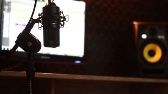 microphone silhouette at recording studio