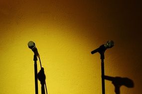 microphones in the recording studio near the wall