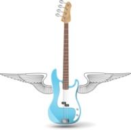 drawing of blue guitar with wings