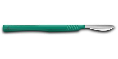 scalpel with a green handle