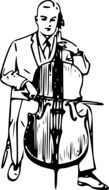 musician, cellist, vintage drawing